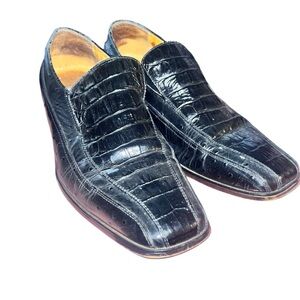 Givaldi By Italy Men Size 43 Black Leather Crocodile Dress Shoes‎ US 10